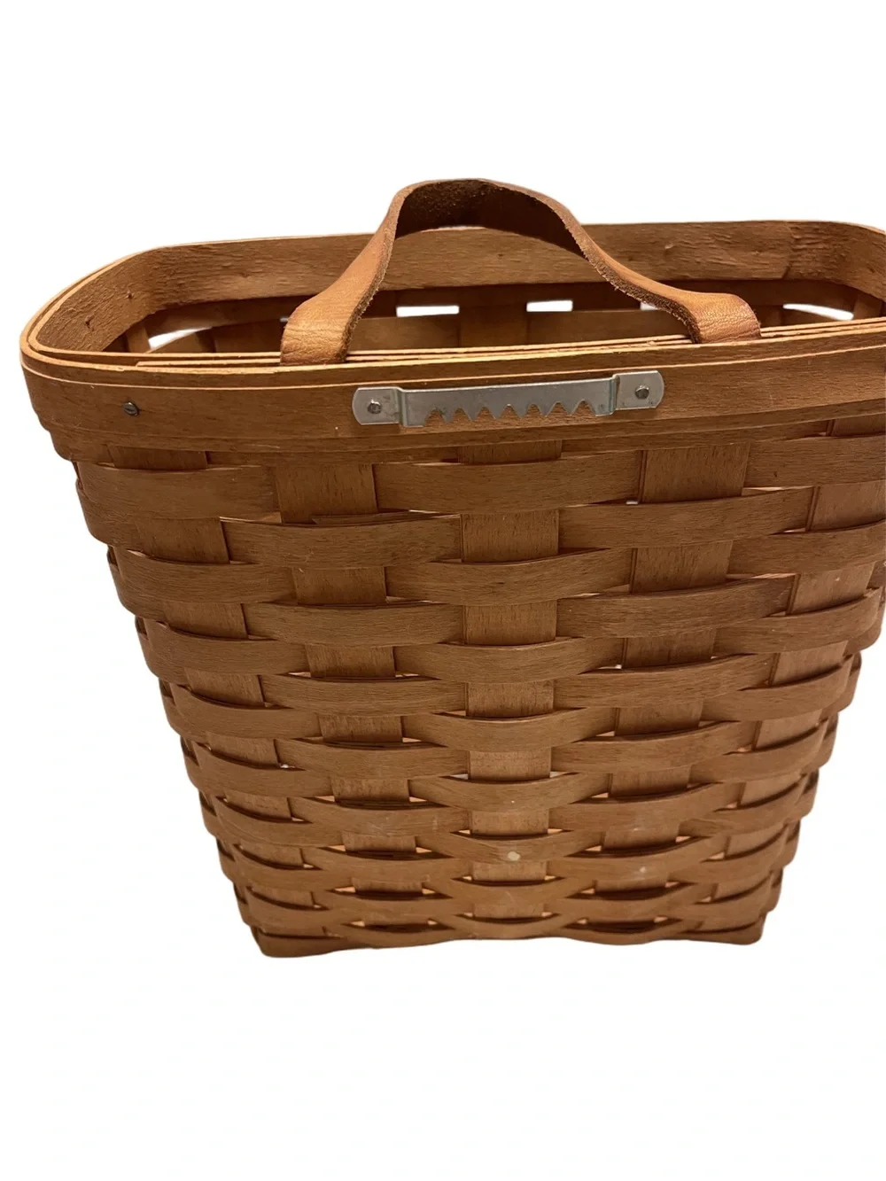 Longaberger Tall Wall Hanging Basket Woven Leather Handle 9.5”T x 5.5”W
